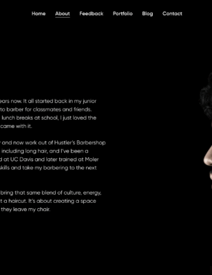 William standing confidently inside Hustler’s Barbershop in Pinole, California